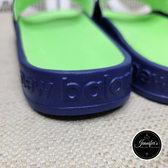 New Balance NWOT Women's Blue & Neon Green Slip On Slides Size 10 - Picture 6 of 11
